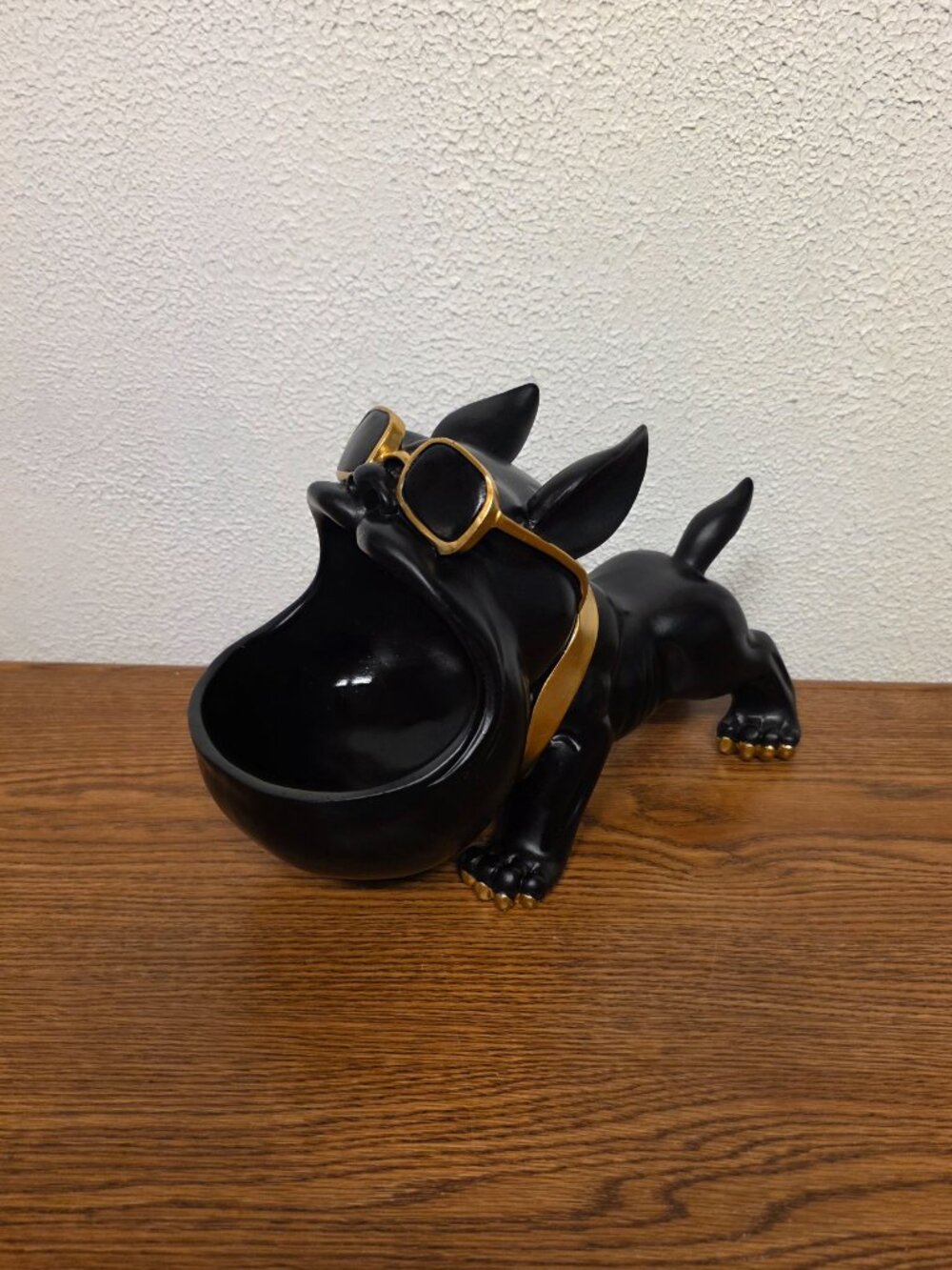 Home Decor 12" x 7" Black French Bulldog Ceramic Statue Candy Bowl - Key Holder